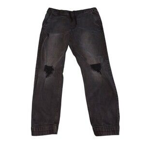 Aeropostale Denim Joggers Men’s Medium Black Distressed Baggy 34x28 Drawstring
